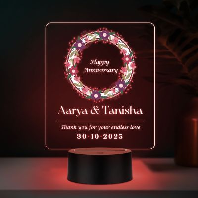 Personalized Couple Night Lamp Custom with Name & Date Bedside Table Lamp Couple Gift Anniversary, Wedding, Marriage, Valentine Day Multicolored Light (Anniversary Gift)
